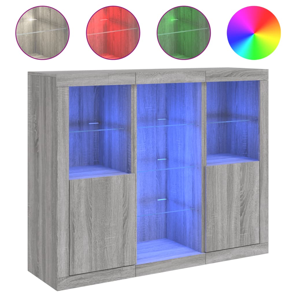 Dressoirs met LED-verlichting 3 st bewerkt hout grijs sonoma is nu te koop bij PeponiXL, paradijselijk wonen!