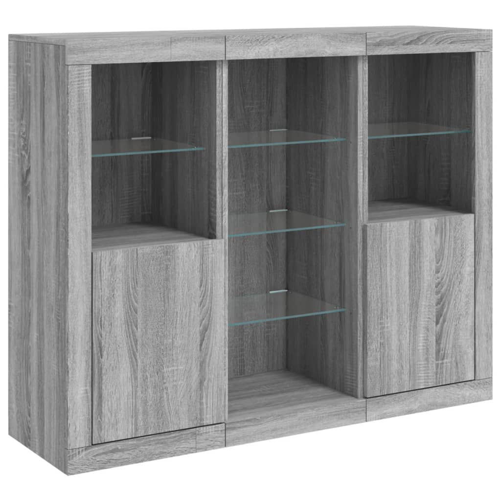 Dressoirs met LED-verlichting 3 st bewerkt hout grijs sonoma is nu te koop bij PeponiXL, paradijselijk wonen!