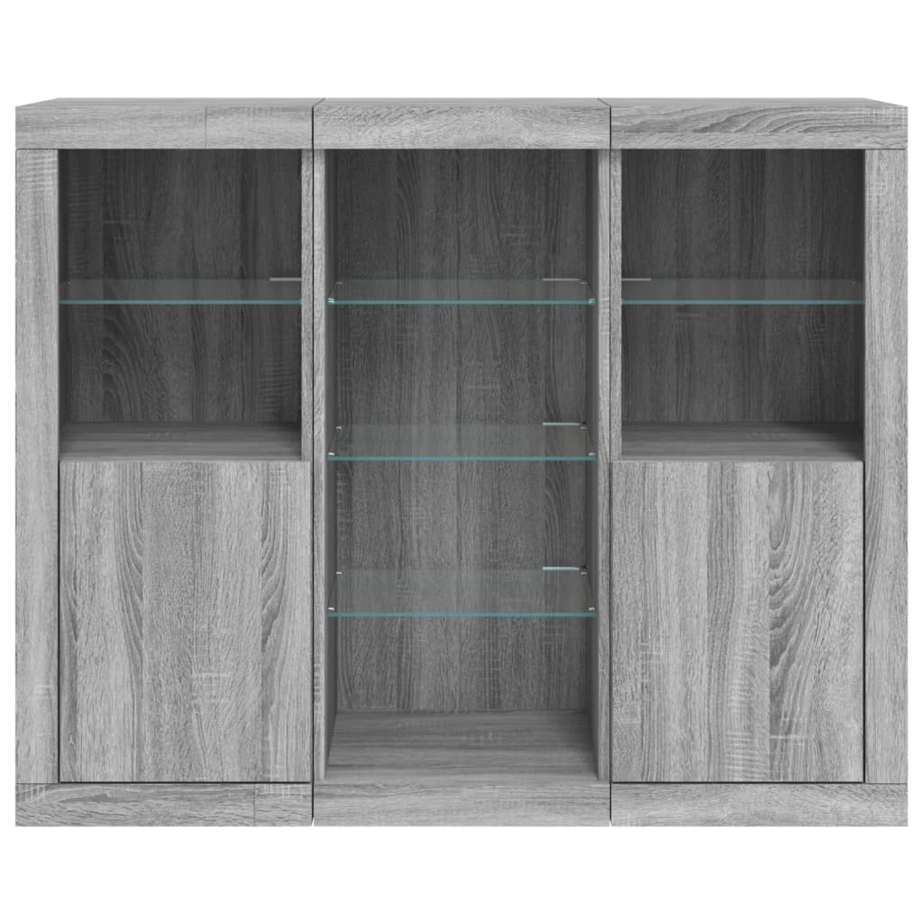 Dressoirs met LED-verlichting 3 st bewerkt hout grijs sonoma is nu te koop bij PeponiXL, paradijselijk wonen!