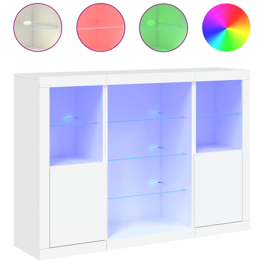 Dressoirs met LED-verlichting 3 st bewerkt hout wit is nu te koop bij PeponiXL, paradijselijk wonen!