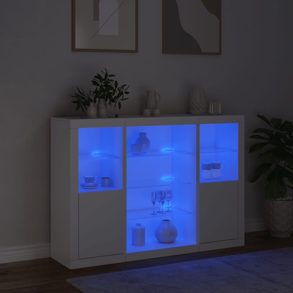 Dressoirs met LED-verlichting 3 st bewerkt hout wit is nu te koop bij PeponiXL, paradijselijk wonen!