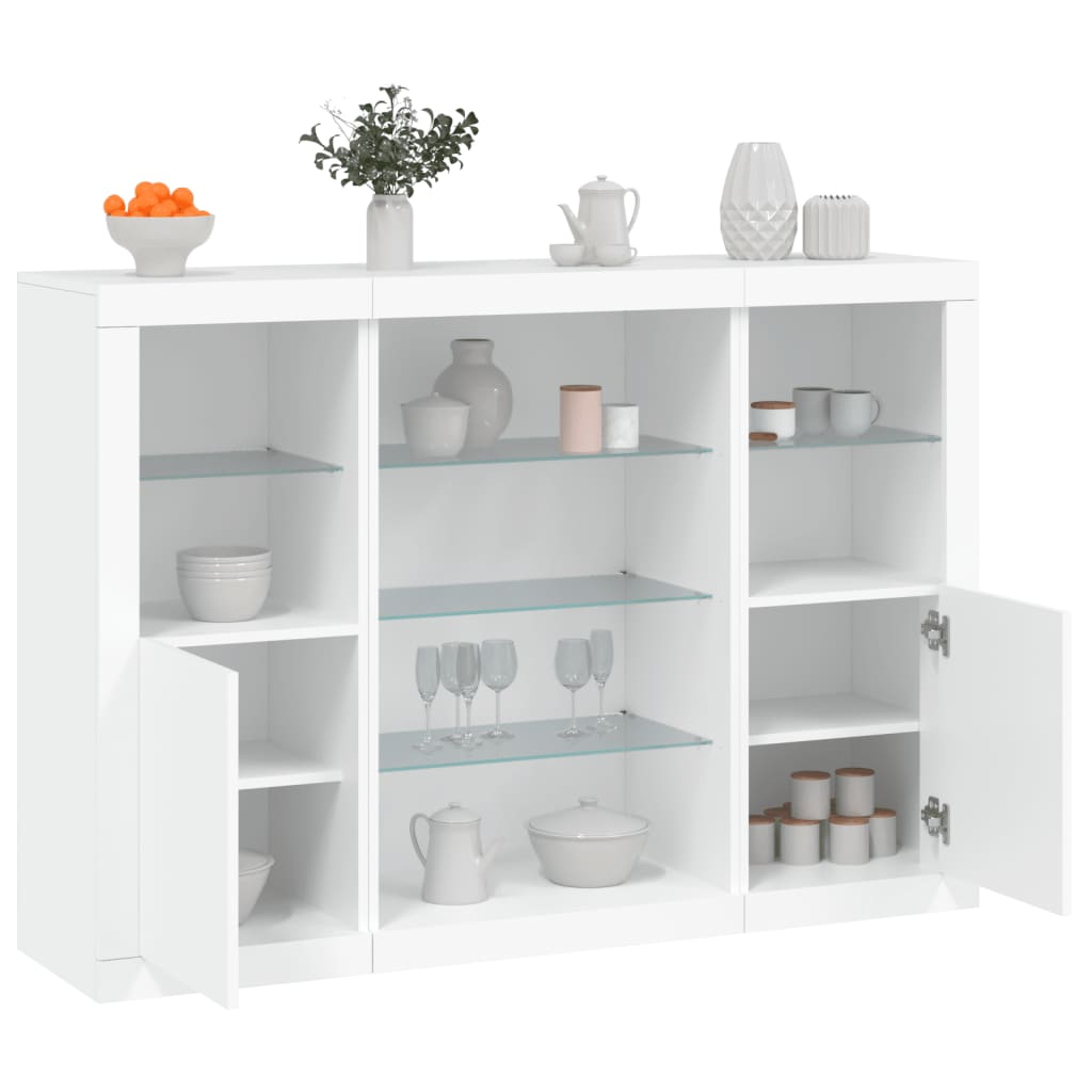 Dressoirs met LED-verlichting 3 st bewerkt hout wit is nu te koop bij PeponiXL, paradijselijk wonen!