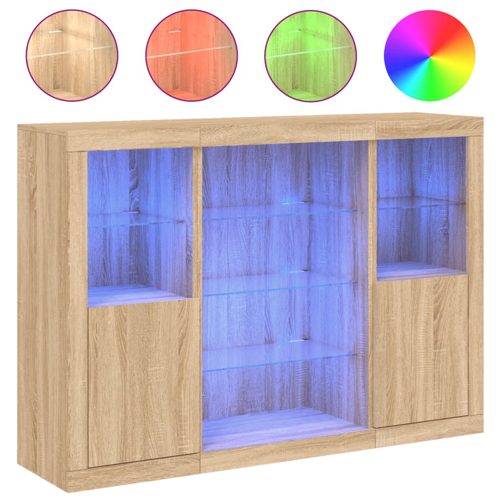 Dressoirs met LED-verlichting 3 st bewerkt hout sonoma eiken is nu te koop bij PeponiXL, paradijselijk wonen!