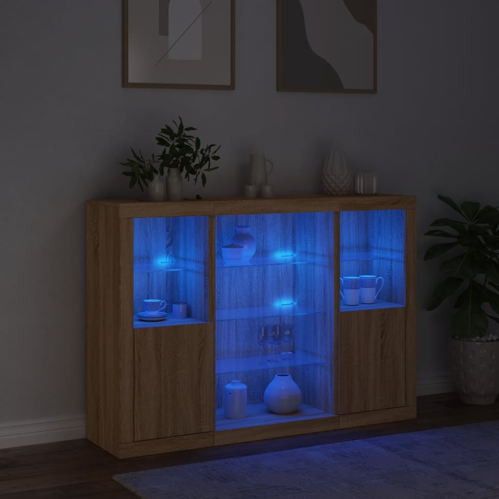 Dressoirs met LED-verlichting 3 st bewerkt hout sonoma eiken is nu te koop bij PeponiXL, paradijselijk wonen!