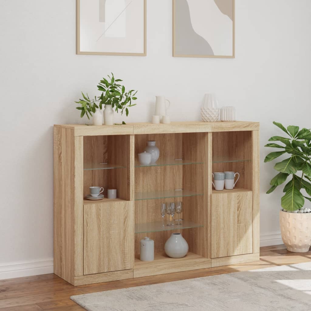 Dressoirs met LED-verlichting 3 st bewerkt hout sonoma eiken is nu te koop bij PeponiXL, paradijselijk wonen!