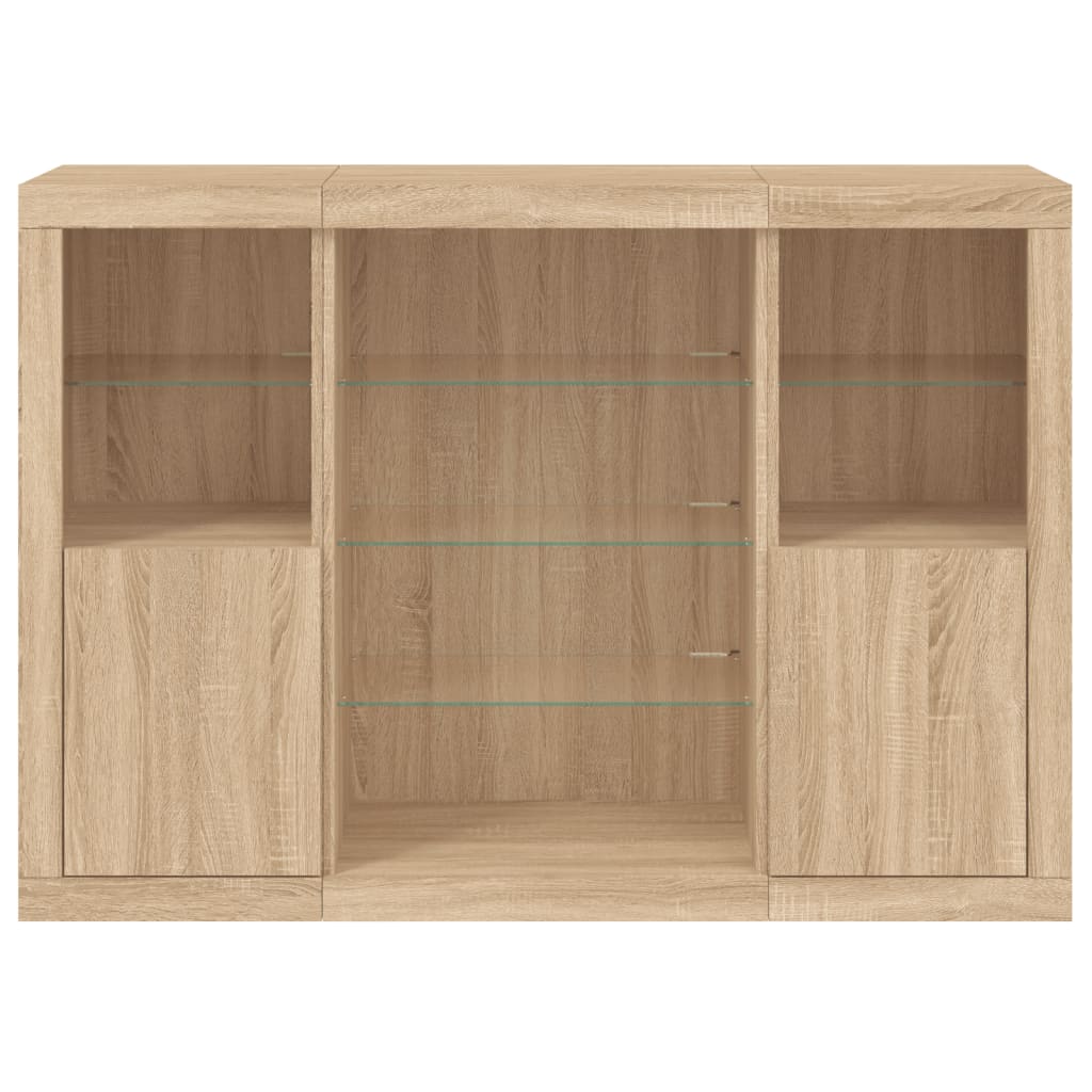 Dressoirs met LED-verlichting 3 st bewerkt hout sonoma eiken is nu te koop bij PeponiXL, paradijselijk wonen!