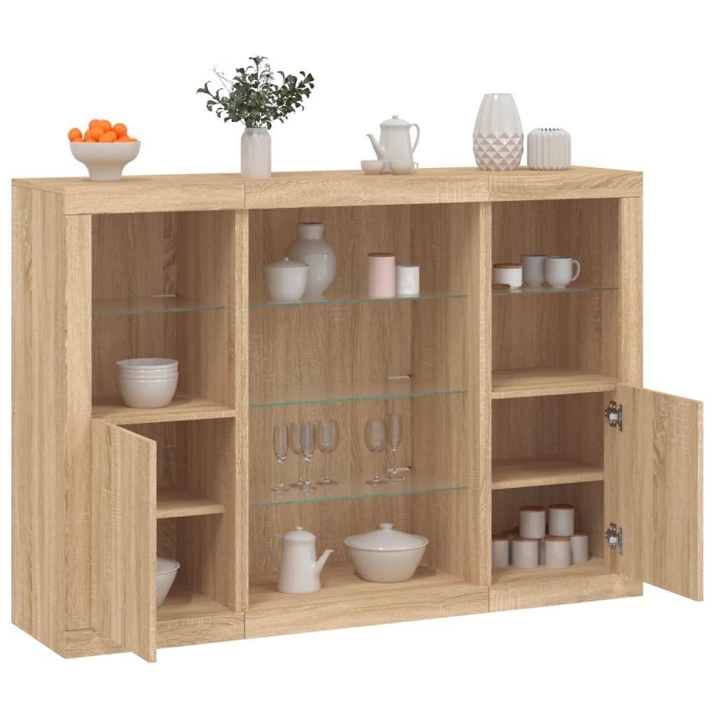 Dressoirs met LED-verlichting 3 st bewerkt hout sonoma eiken is nu te koop bij PeponiXL, paradijselijk wonen!