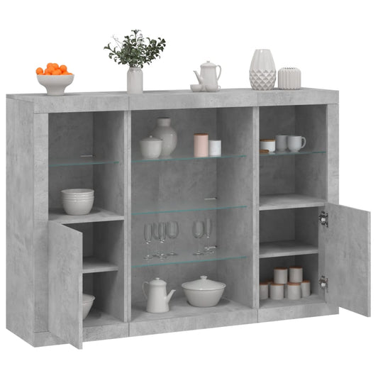 Dressoirs met LED-verlichting 3 st bewerkt hout betongrijs is nu te koop bij PeponiXL, paradijselijk wonen!