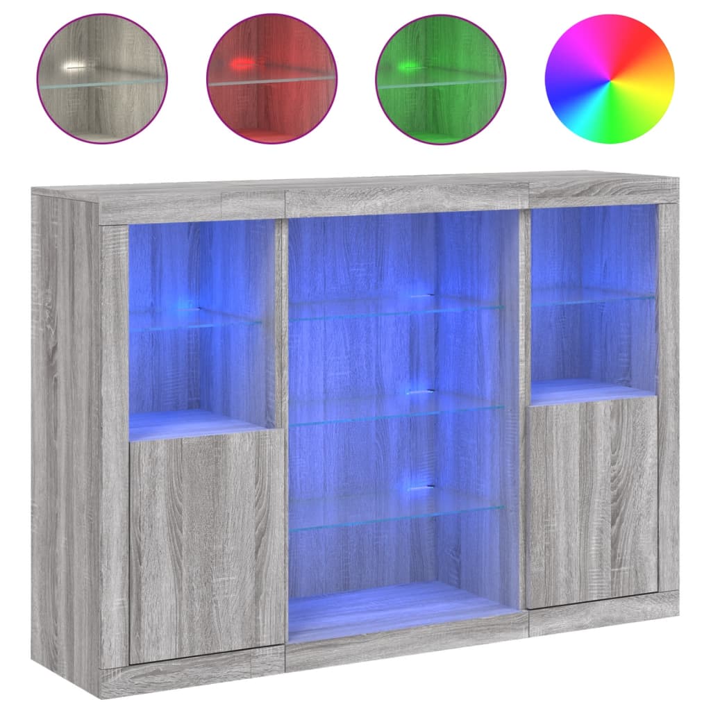 Dressoirs met LED-verlichting 3 st bewerkt hout grijs sonoma is nu te koop bij PeponiXL, paradijselijk wonen!