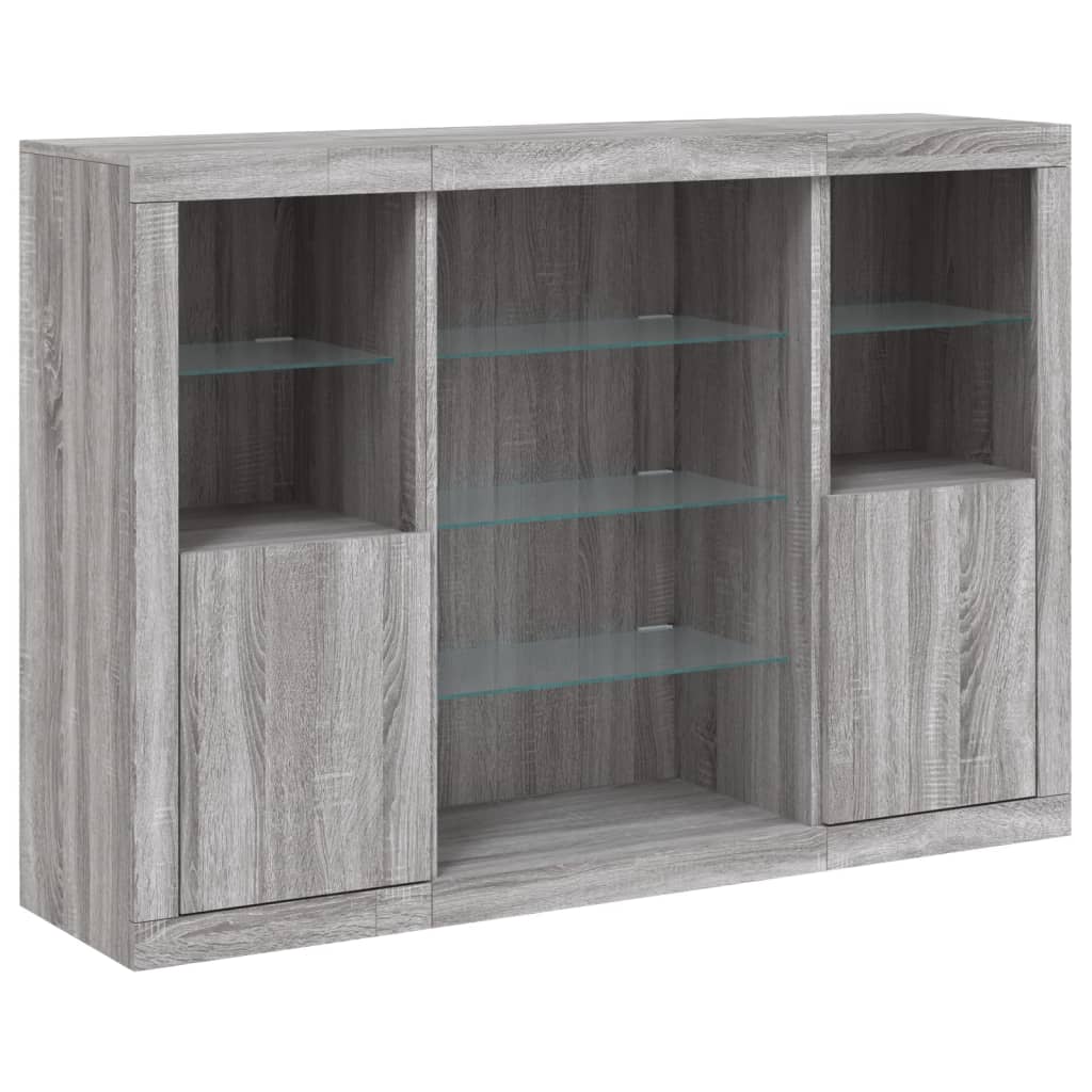 Dressoirs met LED-verlichting 3 st bewerkt hout grijs sonoma is nu te koop bij PeponiXL, paradijselijk wonen!