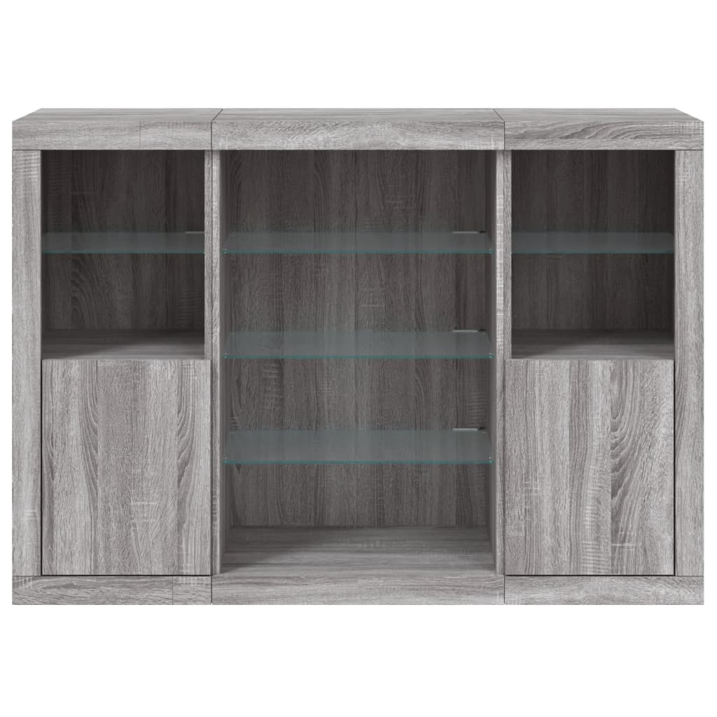 Dressoirs met LED-verlichting 3 st bewerkt hout grijs sonoma is nu te koop bij PeponiXL, paradijselijk wonen!