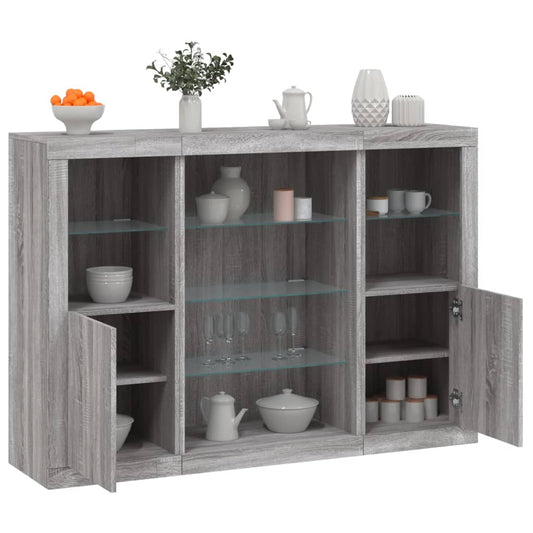 Dressoirs met LED-verlichting 3 st bewerkt hout grijs sonoma is nu te koop bij PeponiXL, paradijselijk wonen!