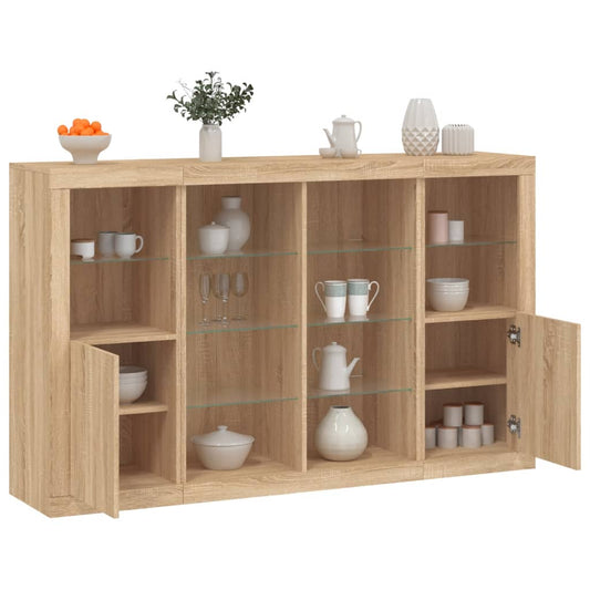 Dressoirs met LED-verlichting 3 st bewerkt hout sonoma eiken is nu te koop bij PeponiXL, paradijselijk wonen!