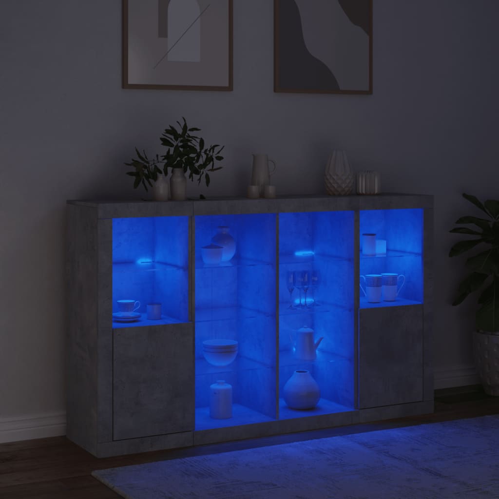 Dressoirs met LED-verlichting 3 st bewerkt hout betongrijs is nu te koop bij PeponiXL, paradijselijk wonen!
