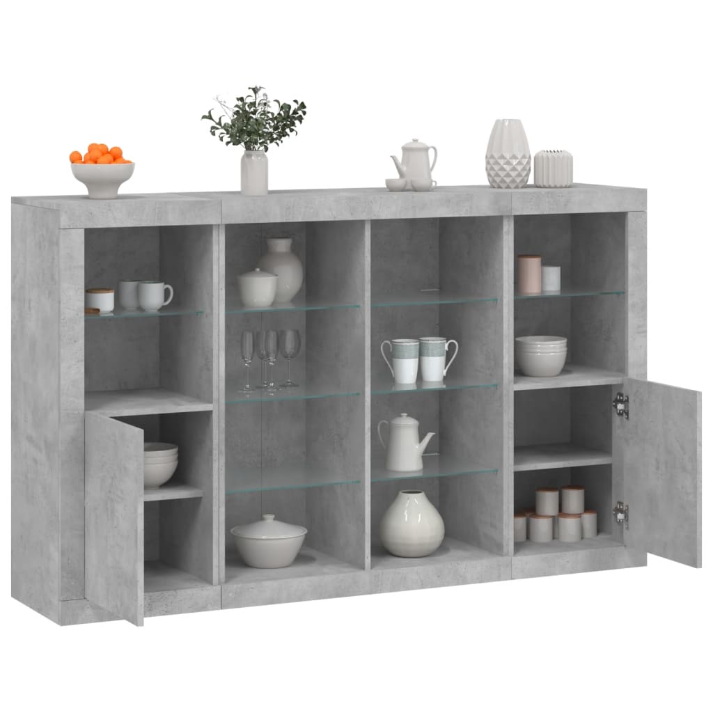 Dressoirs met LED-verlichting 3 st bewerkt hout betongrijs is nu te koop bij PeponiXL, paradijselijk wonen!