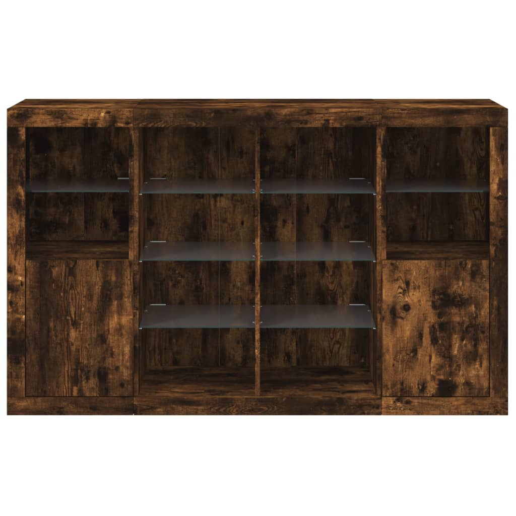 Dressoirs met LED-verlichting 3 st bewerkt hout gerookt eiken is nu te koop bij PeponiXL, paradijselijk wonen!