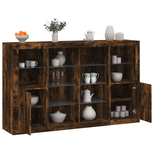 Dressoirs met LED-verlichting 3 st bewerkt hout gerookt eiken is nu te koop bij PeponiXL, paradijselijk wonen!