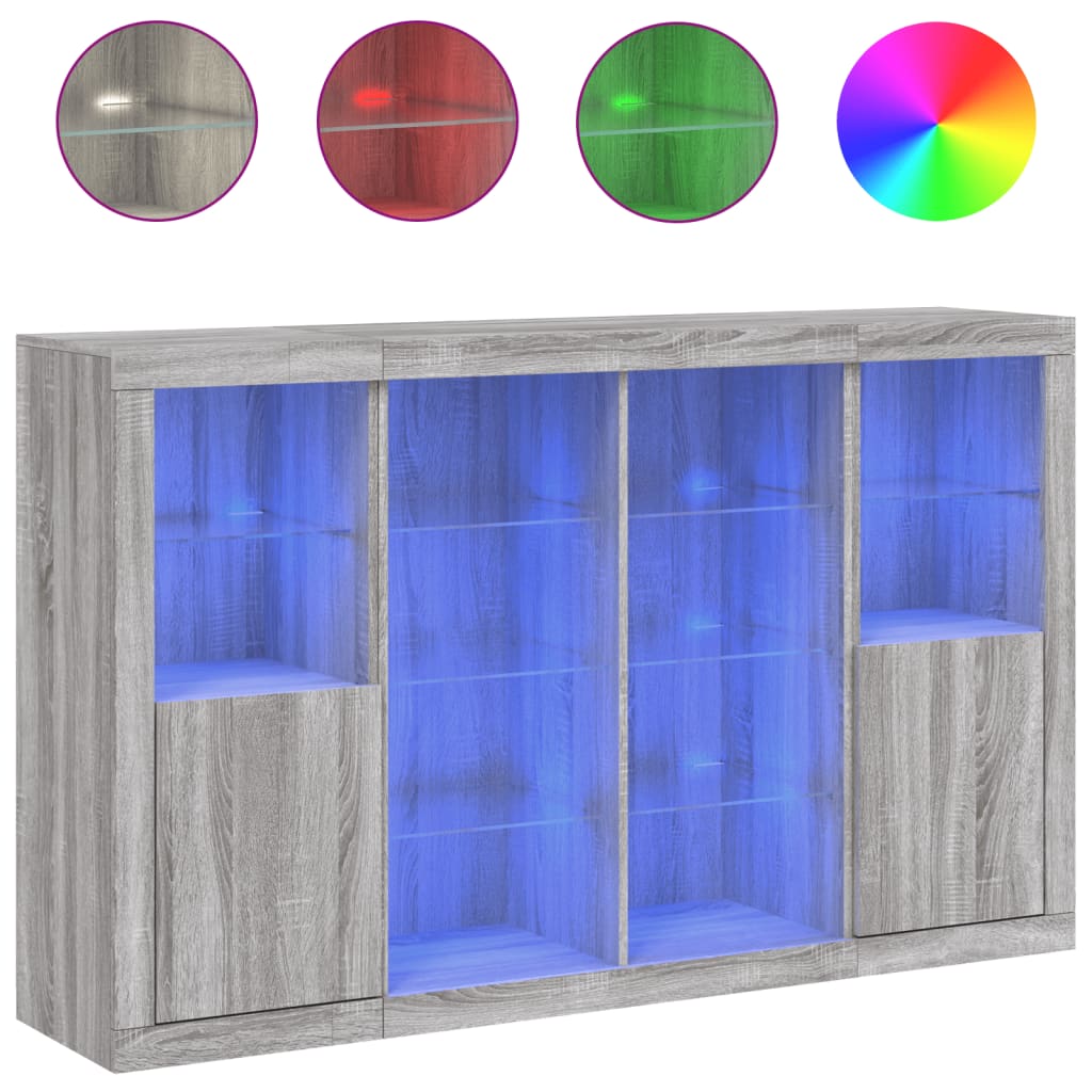Dressoirs met LED-verlichting 3 st bewerkt hout grijs sonoma is nu te koop bij PeponiXL, paradijselijk wonen!