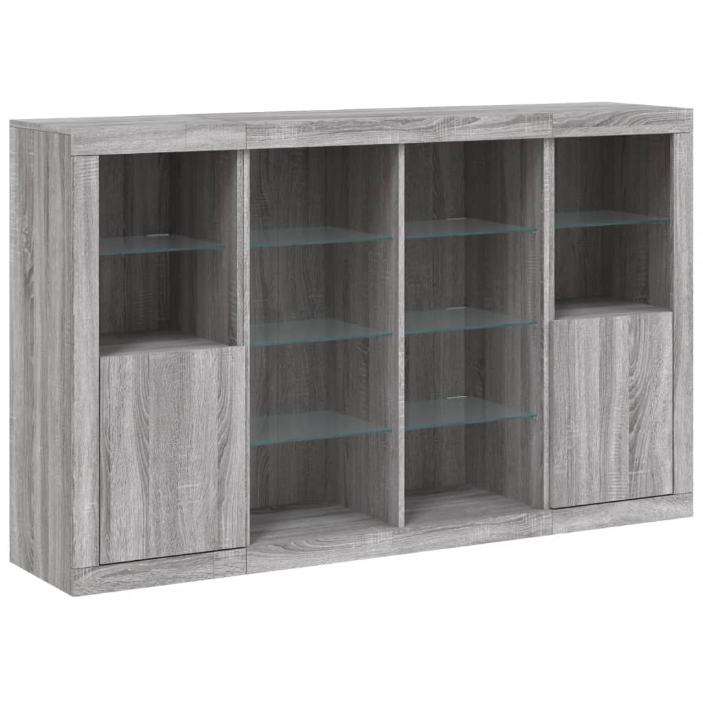 Dressoirs met LED-verlichting 3 st bewerkt hout grijs sonoma is nu te koop bij PeponiXL, paradijselijk wonen!