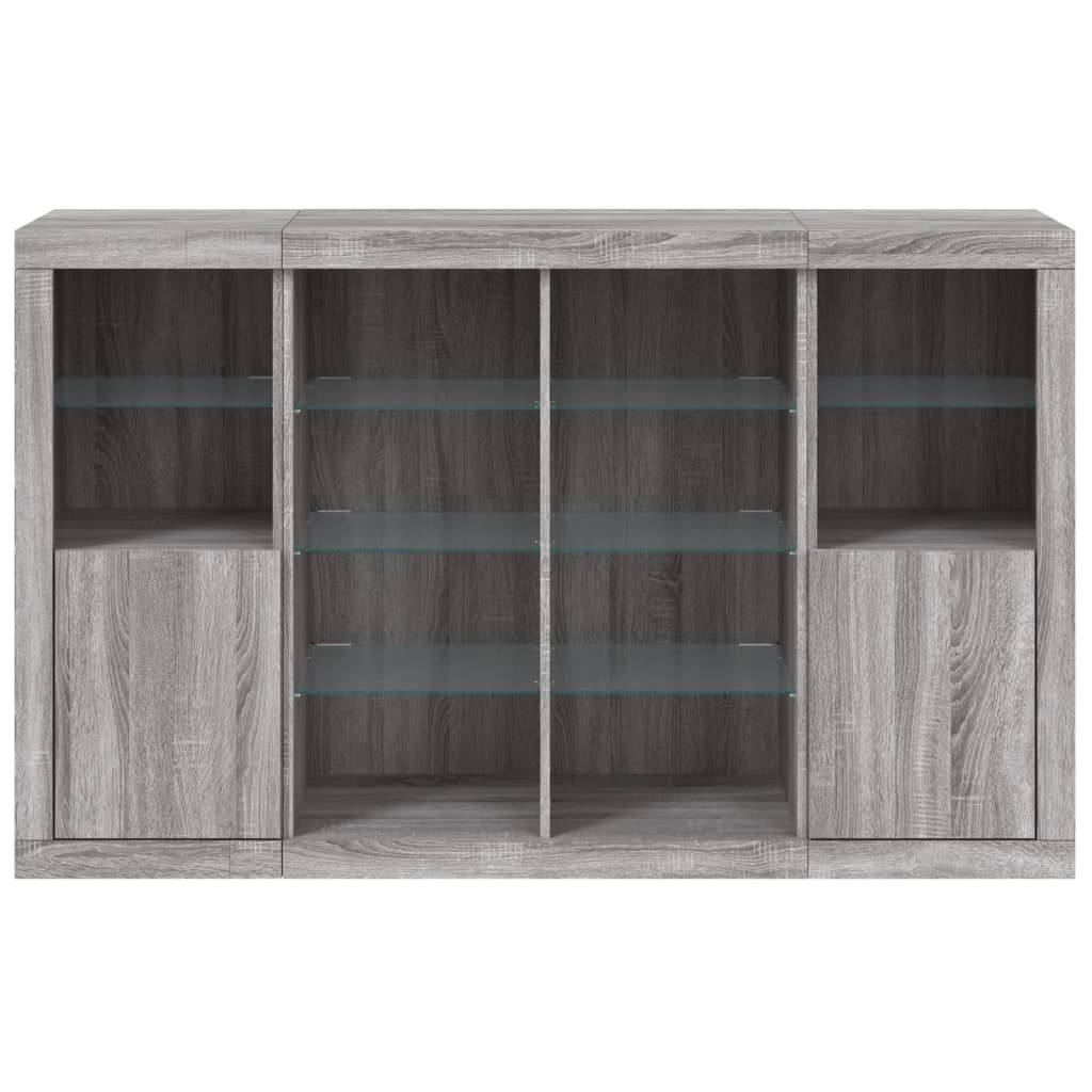 Dressoirs met LED-verlichting 3 st bewerkt hout grijs sonoma is nu te koop bij PeponiXL, paradijselijk wonen!
