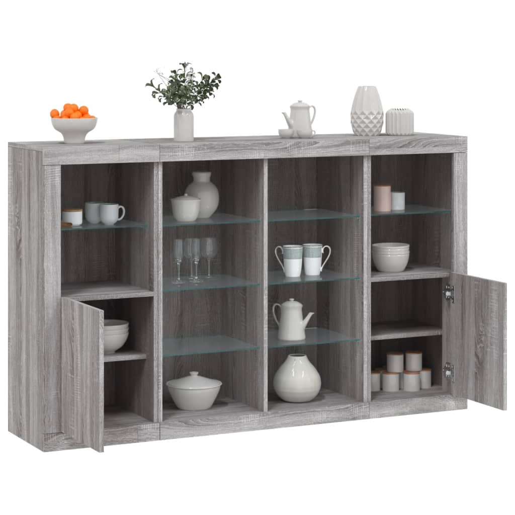Dressoirs met LED-verlichting 3 st bewerkt hout grijs sonoma is nu te koop bij PeponiXL, paradijselijk wonen!