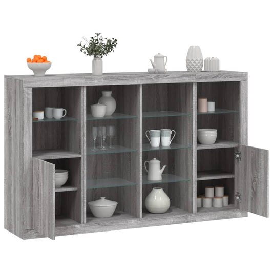 Dressoirs met LED-verlichting 3 st bewerkt hout grijs sonoma is nu te koop bij PeponiXL, paradijselijk wonen!