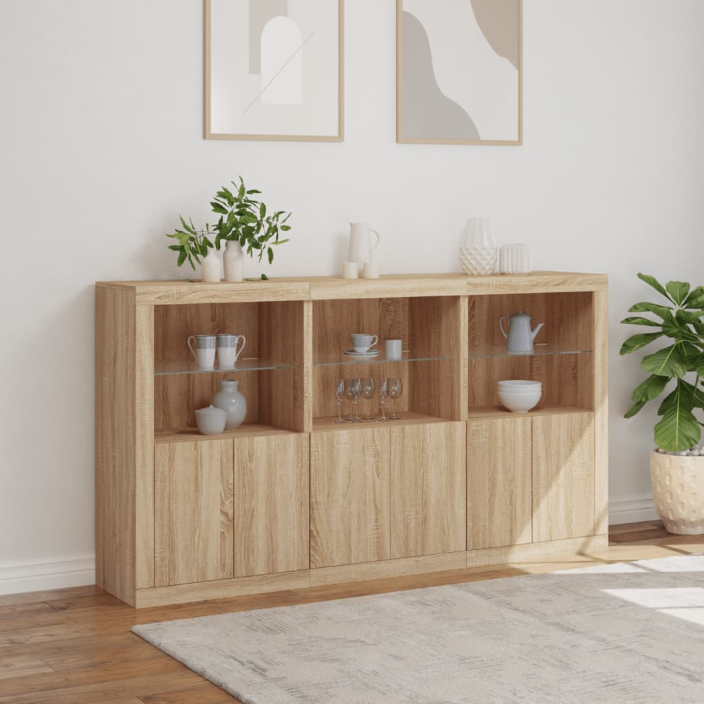 Dressoir met LED-verlichting 181,5x37x100 cm sonoma eikenkleur is nu te koop bij PeponiXL, paradijselijk wonen!
