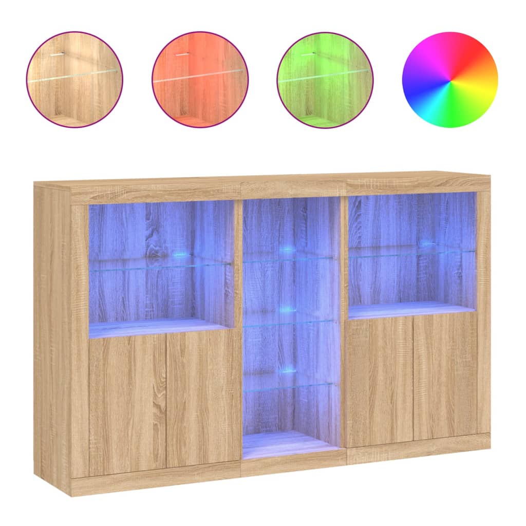 Dressoir met LED-verlichting 162x37x100 cm sonoma eikenkleurig is nu te koop bij PeponiXL, paradijselijk wonen!