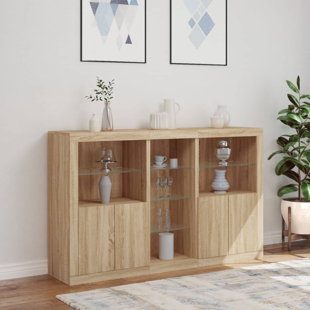 Dressoir met LED-verlichting 162x37x100 cm sonoma eikenkleurig is nu te koop bij PeponiXL, paradijselijk wonen!