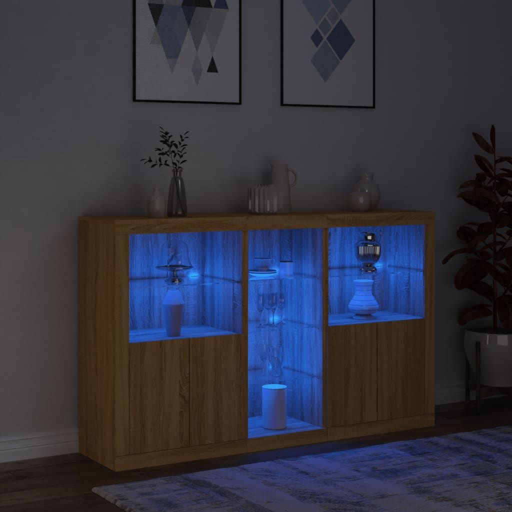Dressoir met LED-verlichting 162x37x100 cm sonoma eikenkleurig is nu te koop bij PeponiXL, paradijselijk wonen!