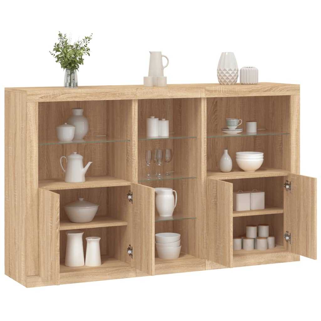 Dressoir met LED-verlichting 162x37x100 cm sonoma eikenkleurig is nu te koop bij PeponiXL, paradijselijk wonen!