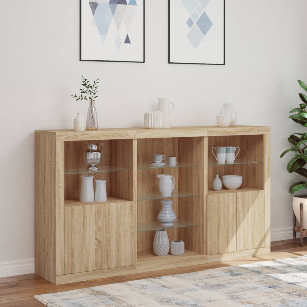 Dressoir met LED-verlichting 181,5x37x100 cm sonoma eikenkleur is nu te koop bij PeponiXL, paradijselijk wonen!