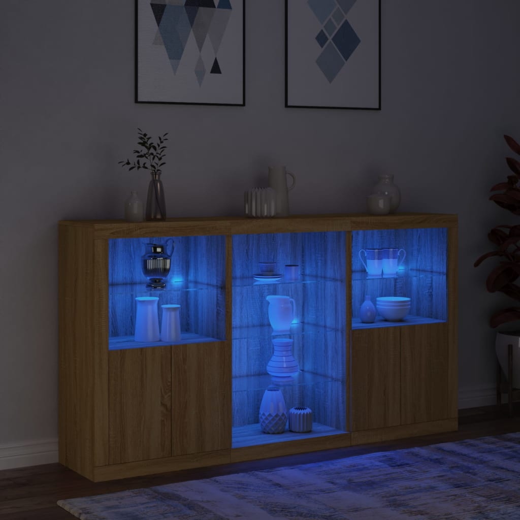 Dressoir met LED-verlichting 181,5x37x100 cm sonoma eikenkleur is nu te koop bij PeponiXL, paradijselijk wonen!