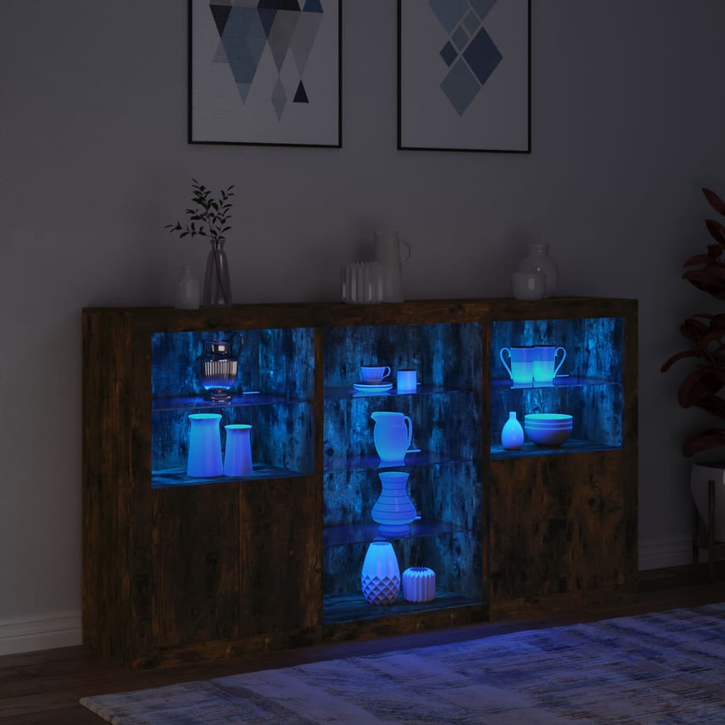 Dressoir met LED-verlichting 181,5x37x100 cm gerookt eikenkleur is nu te koop bij PeponiXL, paradijselijk wonen!