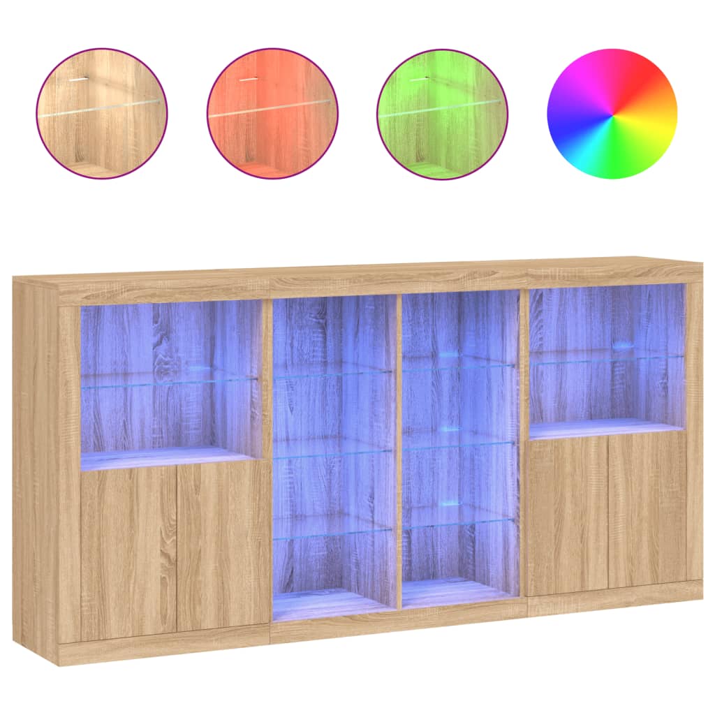 Dressoir met LED-verlichting 202x37x100 cm sonoma eikenkleurig is nu te koop bij PeponiXL, paradijselijk wonen!