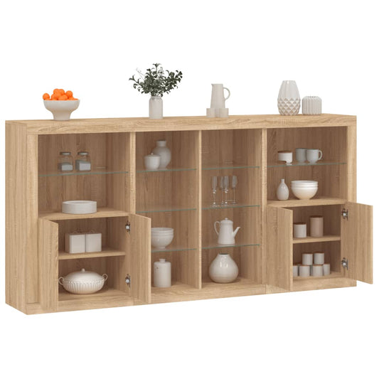 Dressoir met LED-verlichting 202x37x100 cm sonoma eikenkleurig is nu te koop bij PeponiXL, paradijselijk wonen!
