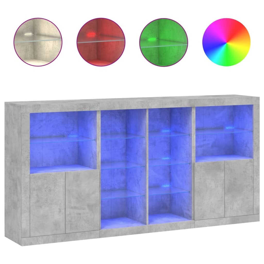 Dressoir met LED-verlichting 202x37x100 cm betongrijs is nu te koop bij PeponiXL, paradijselijk wonen!