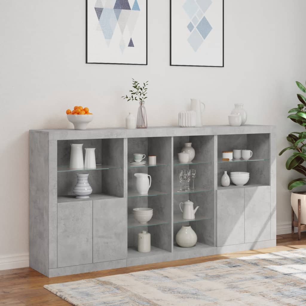 Dressoir met LED-verlichting 202x37x100 cm betongrijs is nu te koop bij PeponiXL, paradijselijk wonen!