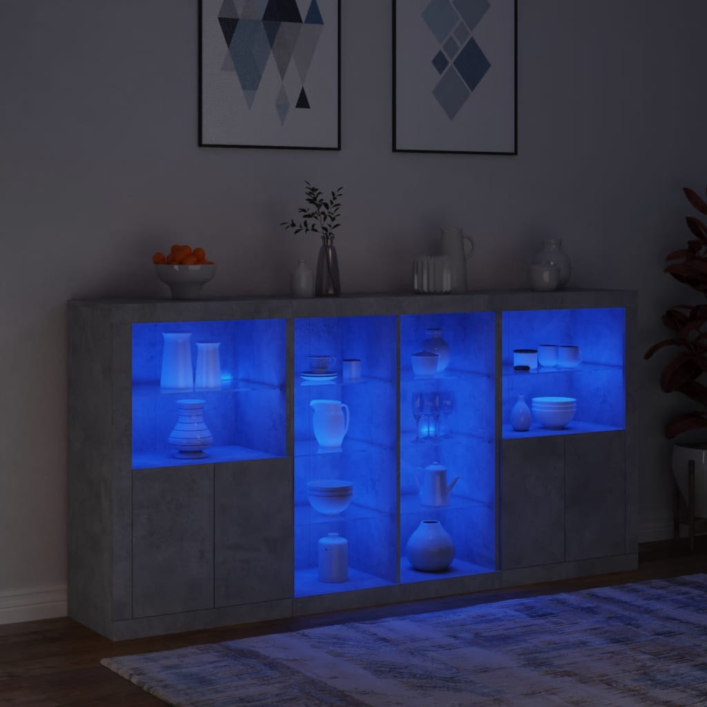 Dressoir met LED-verlichting 202x37x100 cm betongrijs is nu te koop bij PeponiXL, paradijselijk wonen!