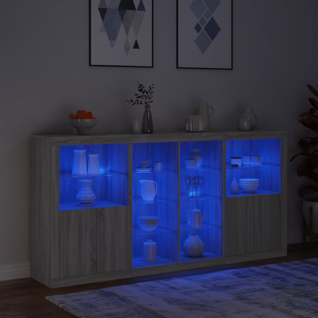 Dressoir met LED-verlichting 202x37x100 cm grijs sonoma eiken is nu te koop bij PeponiXL, paradijselijk wonen!