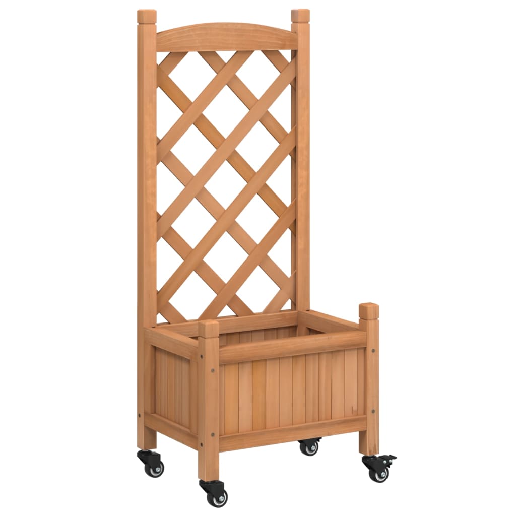 Plantenbak met latwerk en wielen massief vurenhout bruin is nu te koop bij PeponiXL, paradijselijk wonen!