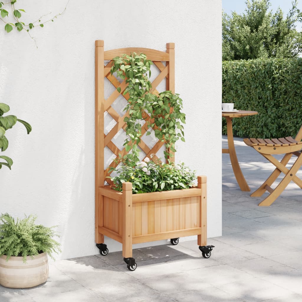 Plantenbak met latwerk en wielen massief vurenhout bruin is nu te koop bij PeponiXL, paradijselijk wonen!