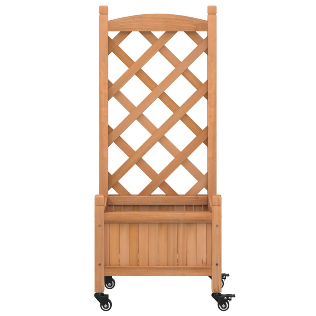 Plantenbak met latwerk en wielen massief vurenhout bruin is nu te koop bij PeponiXL, paradijselijk wonen!