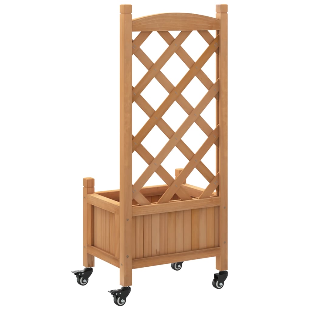 Plantenbak met latwerk en wielen massief vurenhout bruin is nu te koop bij PeponiXL, paradijselijk wonen!