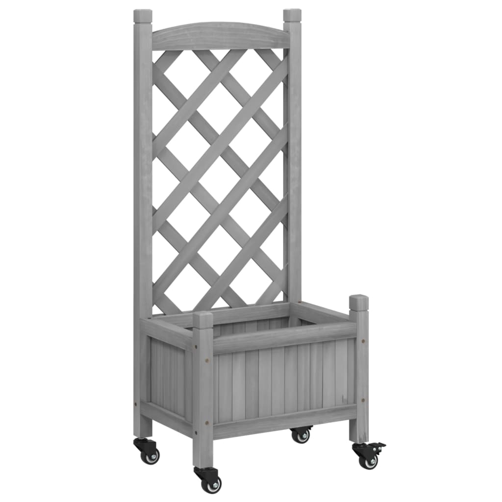 Plantenbak met latwerk en wielen massief vurenhout grijs is nu te koop bij PeponiXL, paradijselijk wonen!