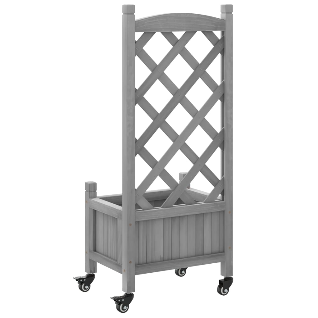 Plantenbak met latwerk en wielen massief vurenhout grijs is nu te koop bij PeponiXL, paradijselijk wonen!