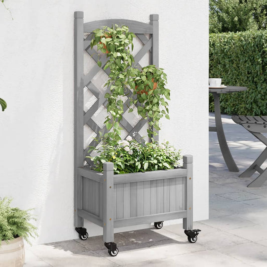 Plantenbak met latwerk en wielen massief vurenhout grijs is nu te koop bij PeponiXL, paradijselijk wonen!