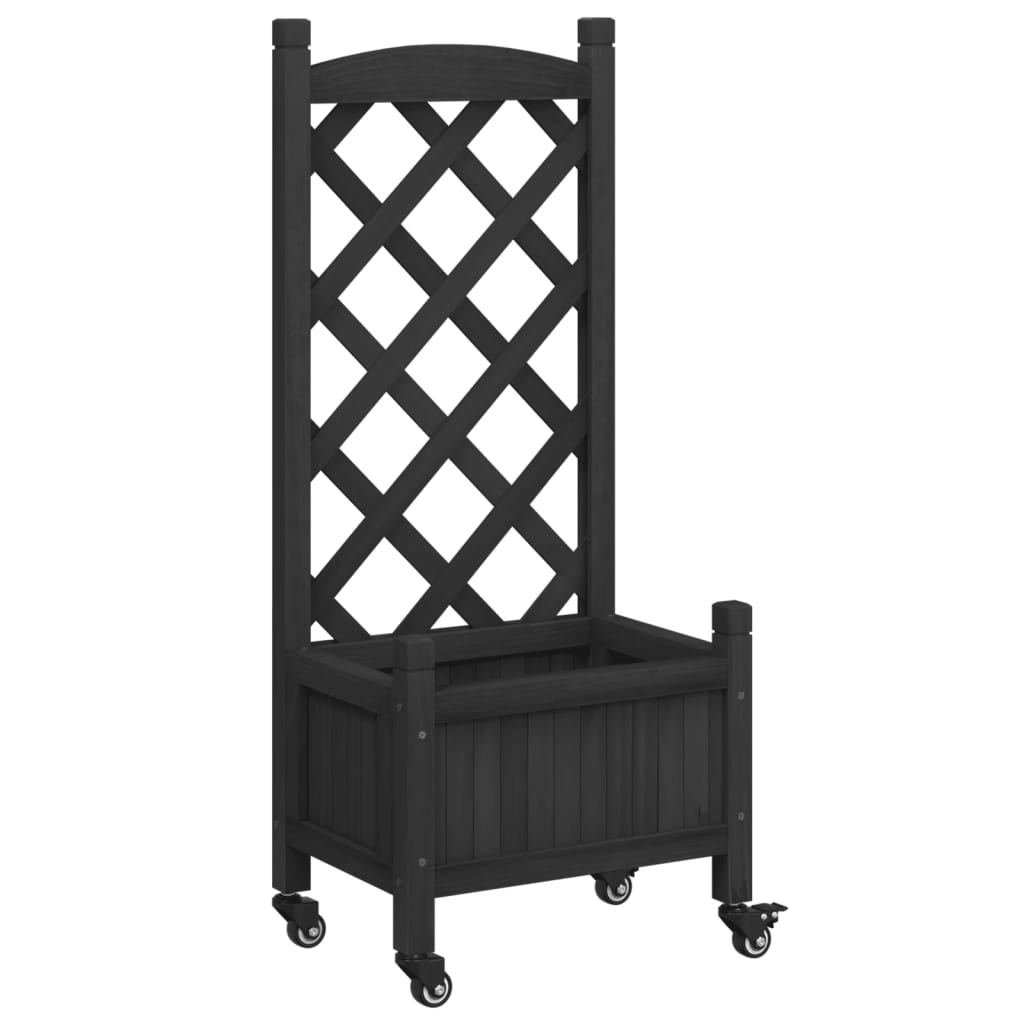 Plantenbak met latwerk en wielen massief vurenhout zwart is nu te koop bij PeponiXL, paradijselijk wonen!