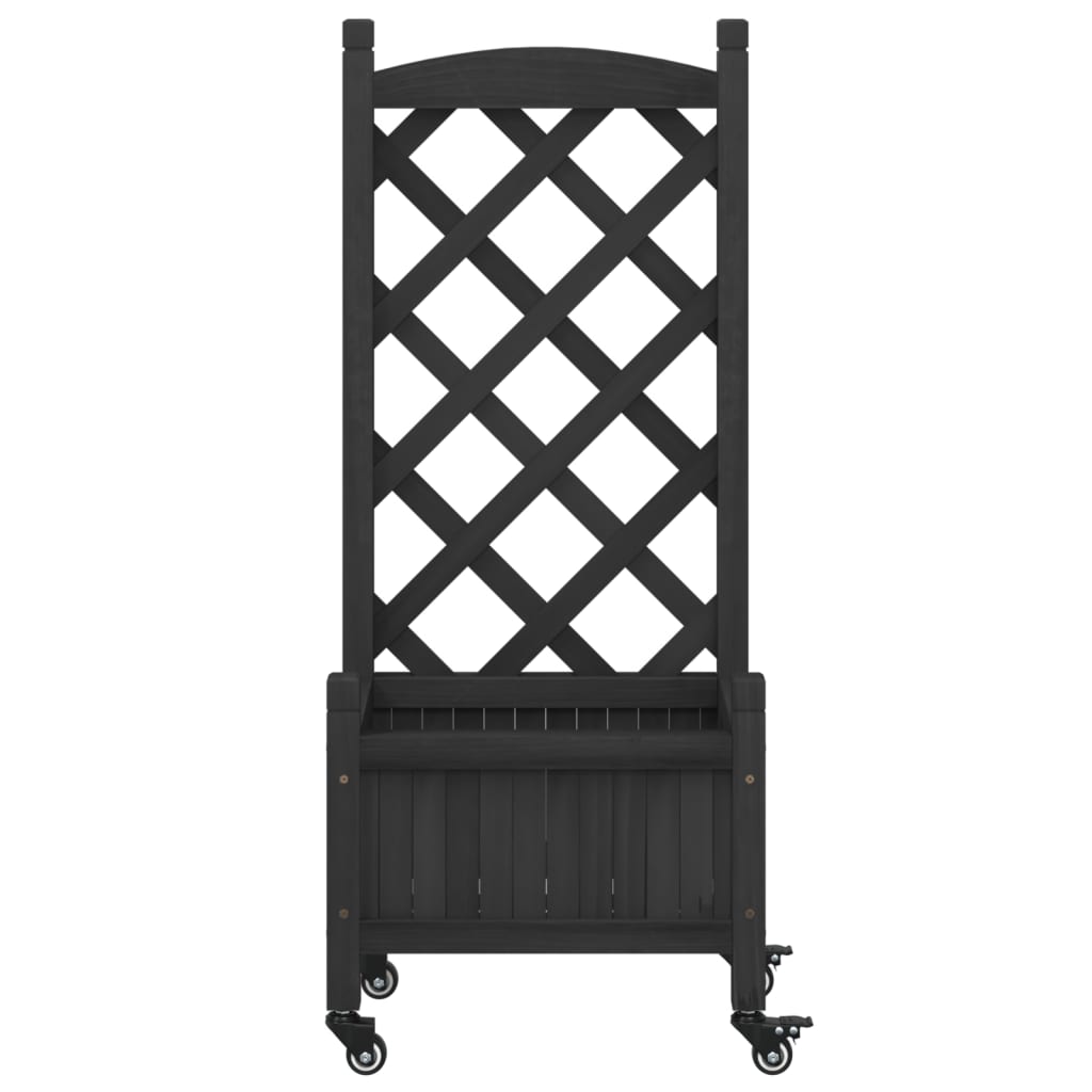 Plantenbak met latwerk en wielen massief vurenhout zwart is nu te koop bij PeponiXL, paradijselijk wonen!