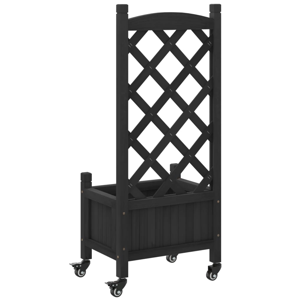 Plantenbak met latwerk en wielen massief vurenhout zwart is nu te koop bij PeponiXL, paradijselijk wonen!